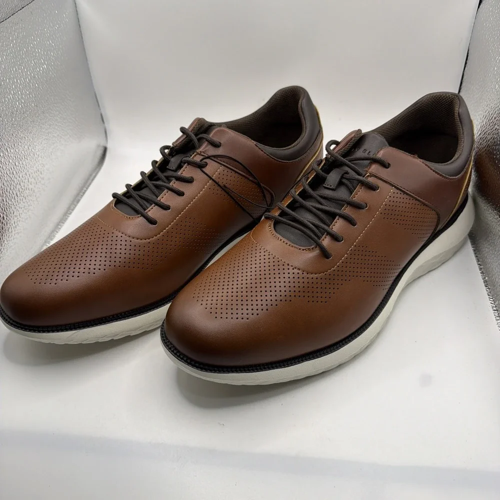 Perry Ellis Casual Shoes Men's Brown Perforated Leather Lace-Up Dress Size 11 - Picture 1 of 10